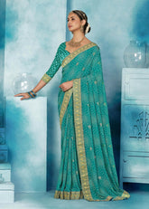 Aqua Green Weightless Bandhani Print Saree-JHMR2006